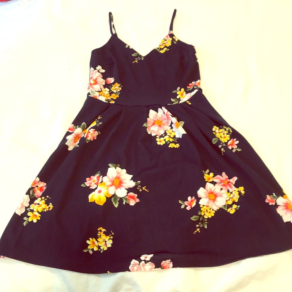 Navy and Floral A line dress